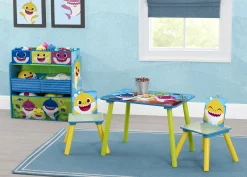 Baby Shark 4-Piece Playroom Solution – Set Includes Table and 2 Chairs and 6-Bin Toy Organizer