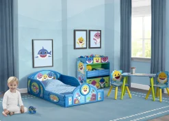 Baby Shark Plastic Sleep and Play Toddler Bed with Attached Guardrails
