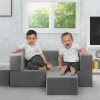 Convertible Sofa and Play Set for Kids and Toddlers Modular Foam Couch and Flip Out Lounger with 2 Ottomans