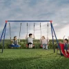 FunZone Outdoor Metal 4-Piece Swing Set - Includes 2 Swings, 1 Disc/Saucer Swing and Slide