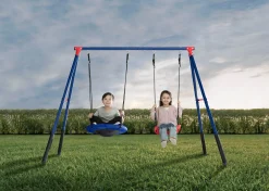 FunZone Outdoor Metal 2-Piece Swing Set - Includes 1 Swing and 1 Disc/Saucer Swing