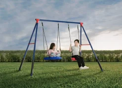 FunZone Outdoor Metal 2-Piece Swing Set - Includes 1 Swing and 1 Disc/Saucer Swing