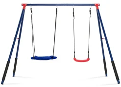FunZone Outdoor Metal 2-Piece Swing Set - Includes 1 Swing and 1 Disc/Saucer Swing
