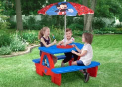 Mickey Mouse 4 Seat Activity Picnic Table with Umbrella and LEGO Compatible Tabletop