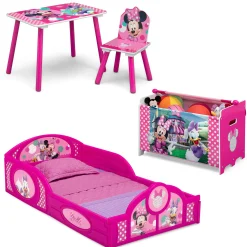 Minnie Mouse 4-Piece Toddler Room-in-a-Box Set – Includes Sleep and Play Toddler Bed, Table, 1 Chair and Toy Box