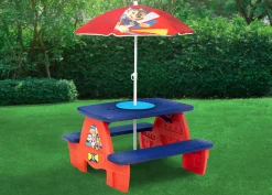 PAW Patrol 4 Seat Activity Picnic Table with Umbrella and Lego Compatible Tabletop