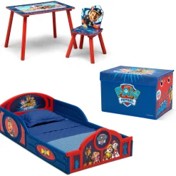 Paw Patrol 4-Piece Toddler Room-In-A-Box Set – Includes Sleep And Play Toddler Bed, Table, 1 Chair And Fabric Toy Box