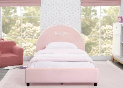 Personalized Upholstered Twin Bed with Round Headboard