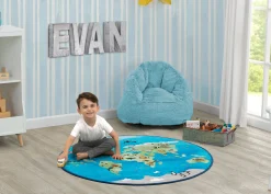 World Map Round Area Rug for Kids, 39-Inch